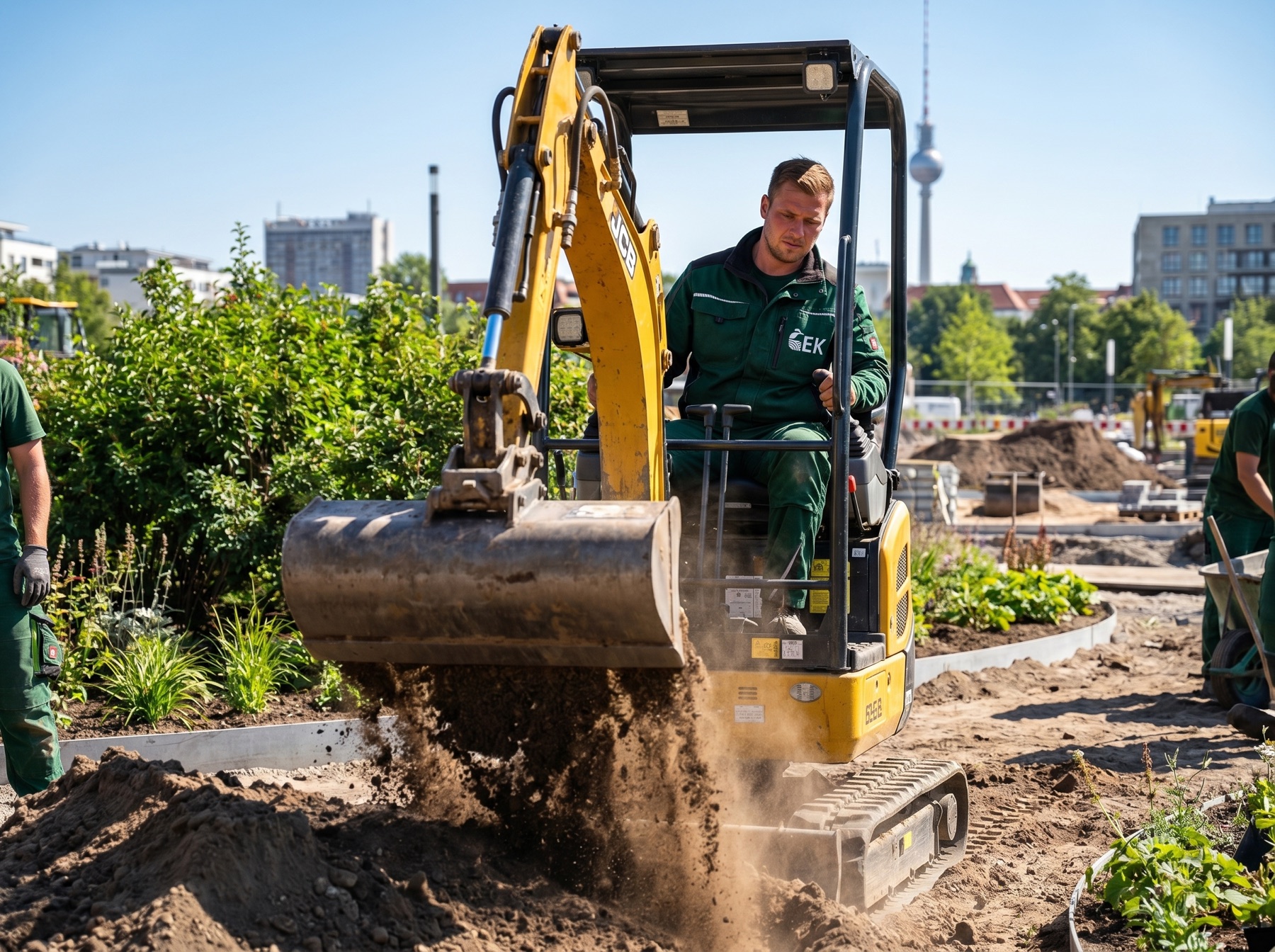 E&K Mitarbeiter beim Erdbau auf einer Berliner Baustelle