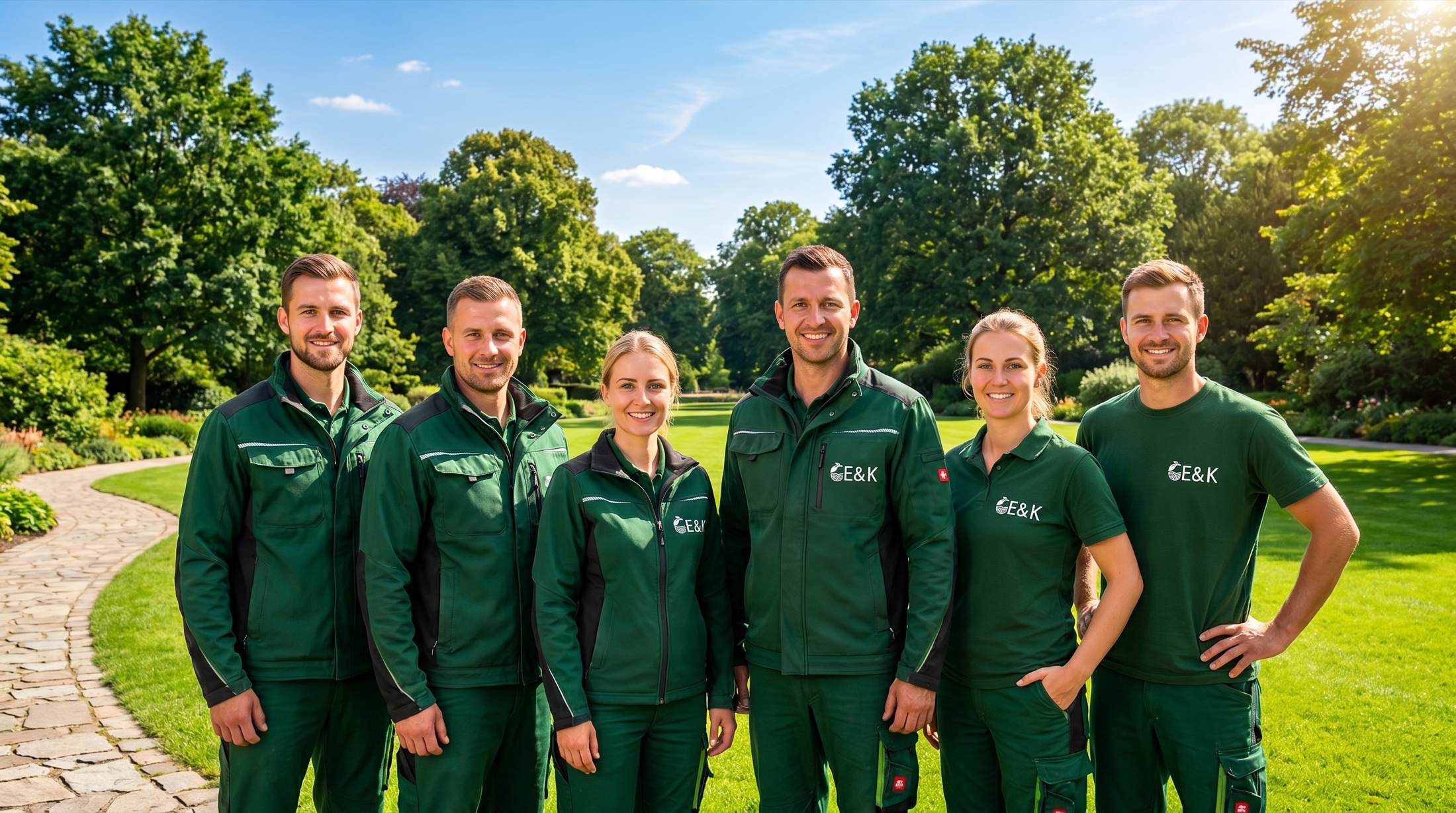 Das Team der E&K GaLaBau GmbH in Berliner Arbeitskleidung